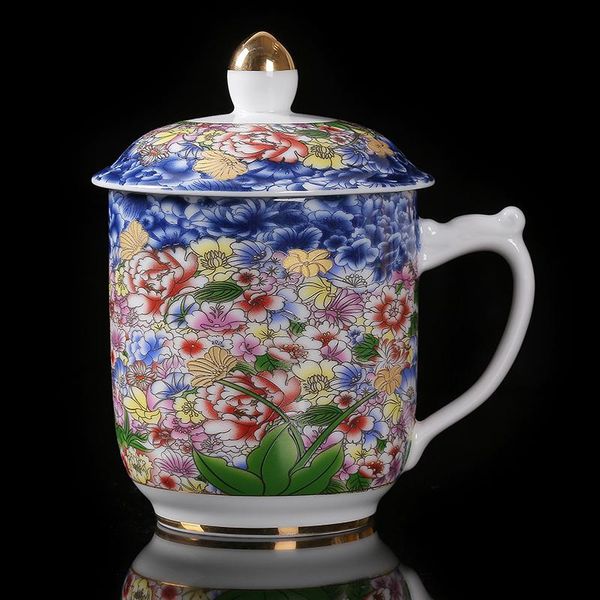 mugs jingdezhen enamel blue and white ceramic silver cup pure health office large capacity water with lid